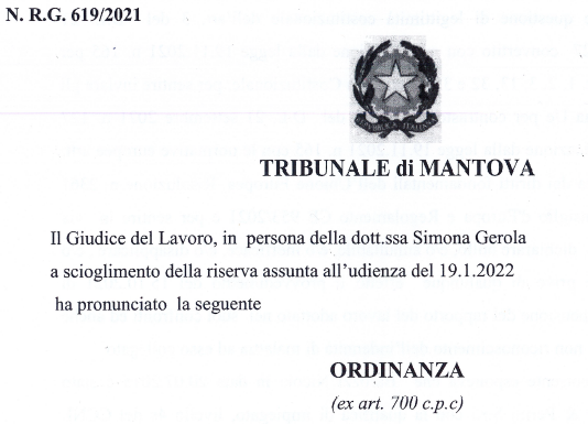 TRIBUNALE MANTOVA, ordinanza 24 gennaio 2022, est. Gerola